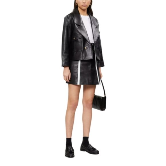 Sandro “Gansia” Black Genuine Lamb Leather Mini Skirt – Size 1 (36) - Picture 5 of 11